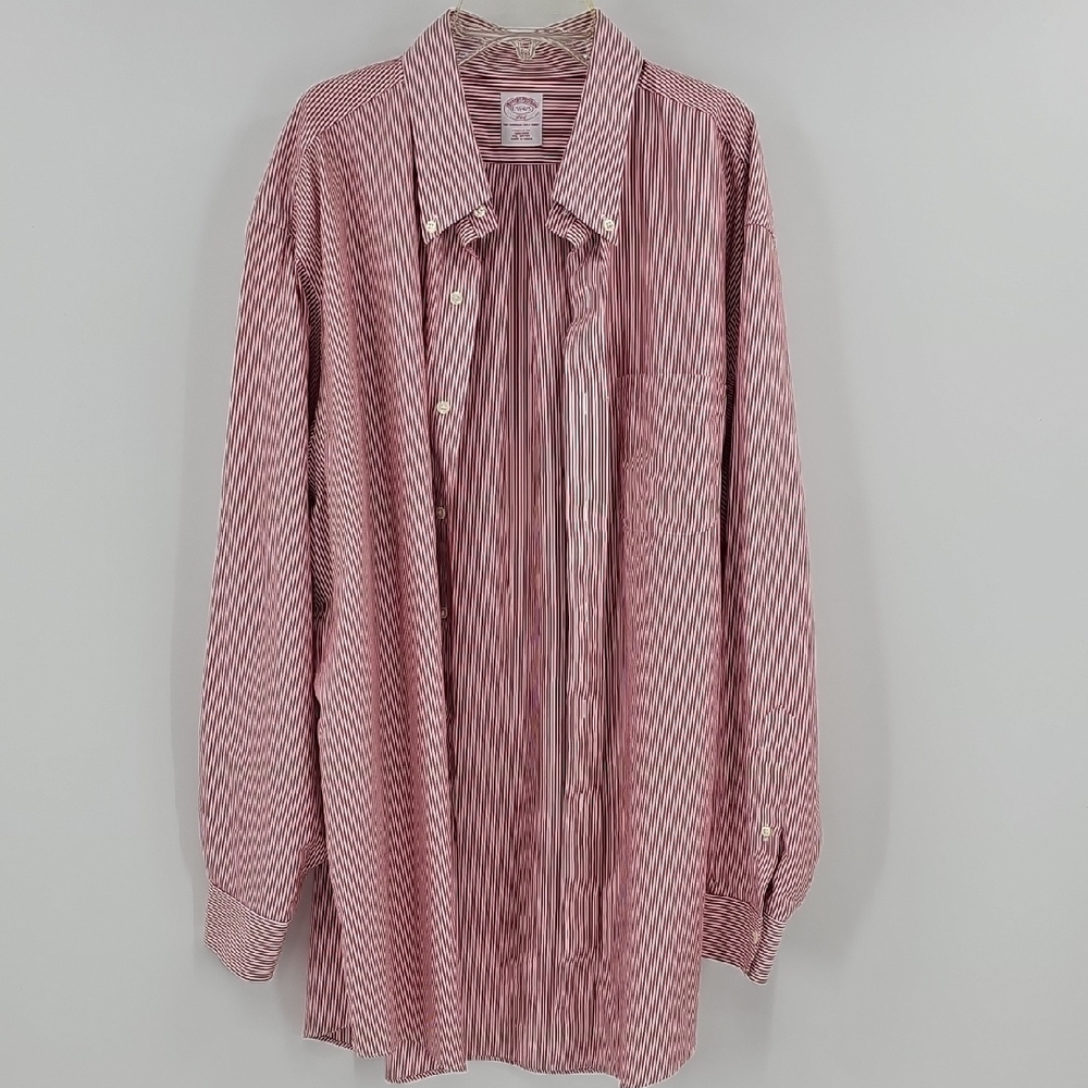 Brooks Brothers 346 Men's Red Striped Button-down Shirt Size 17 1/2 - 4/5